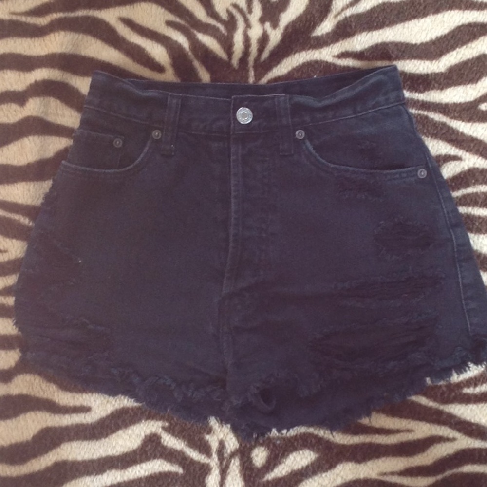 A&F black denim shorts